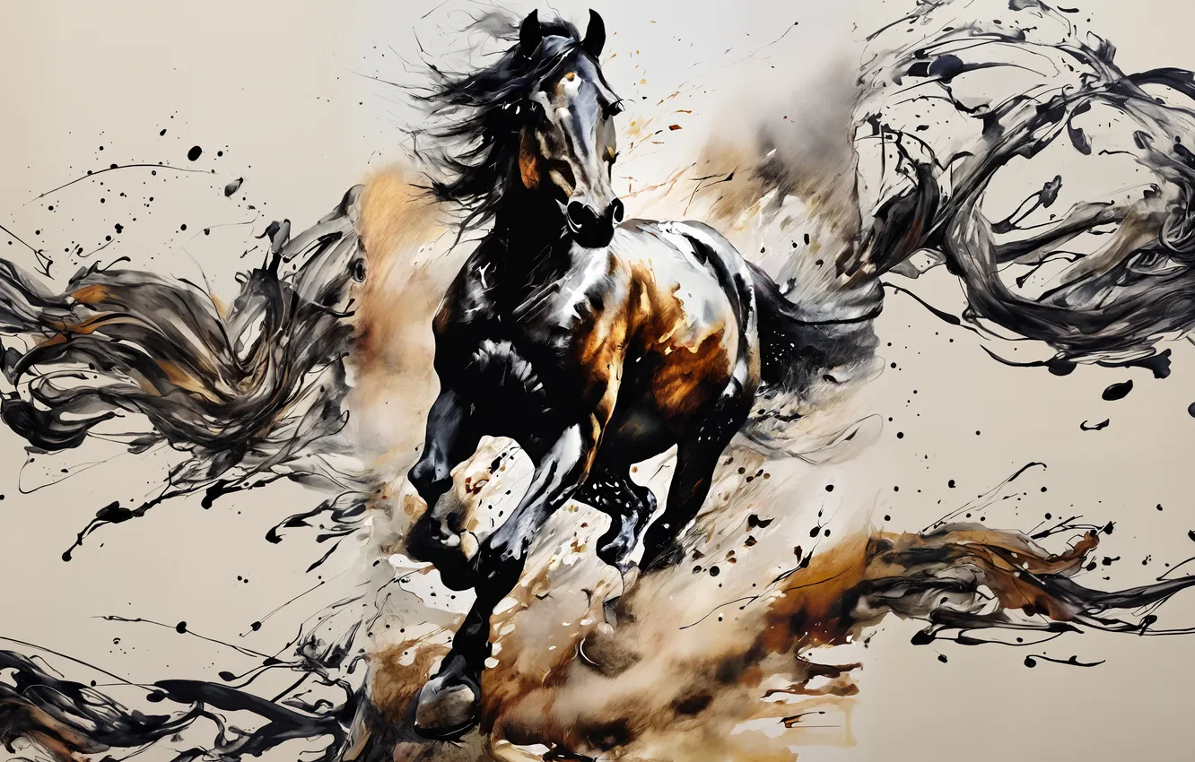 Фото обои wallpaper, picture, Paint, Horse, Horses, Drawing