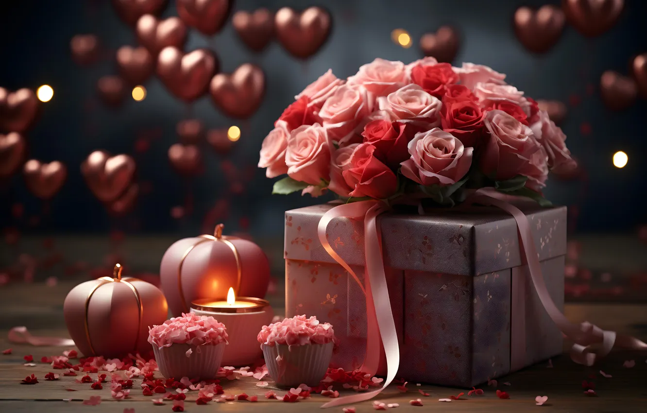Фото обои любовь, цветы, подарок, романтика, сердце, розы, love, happy