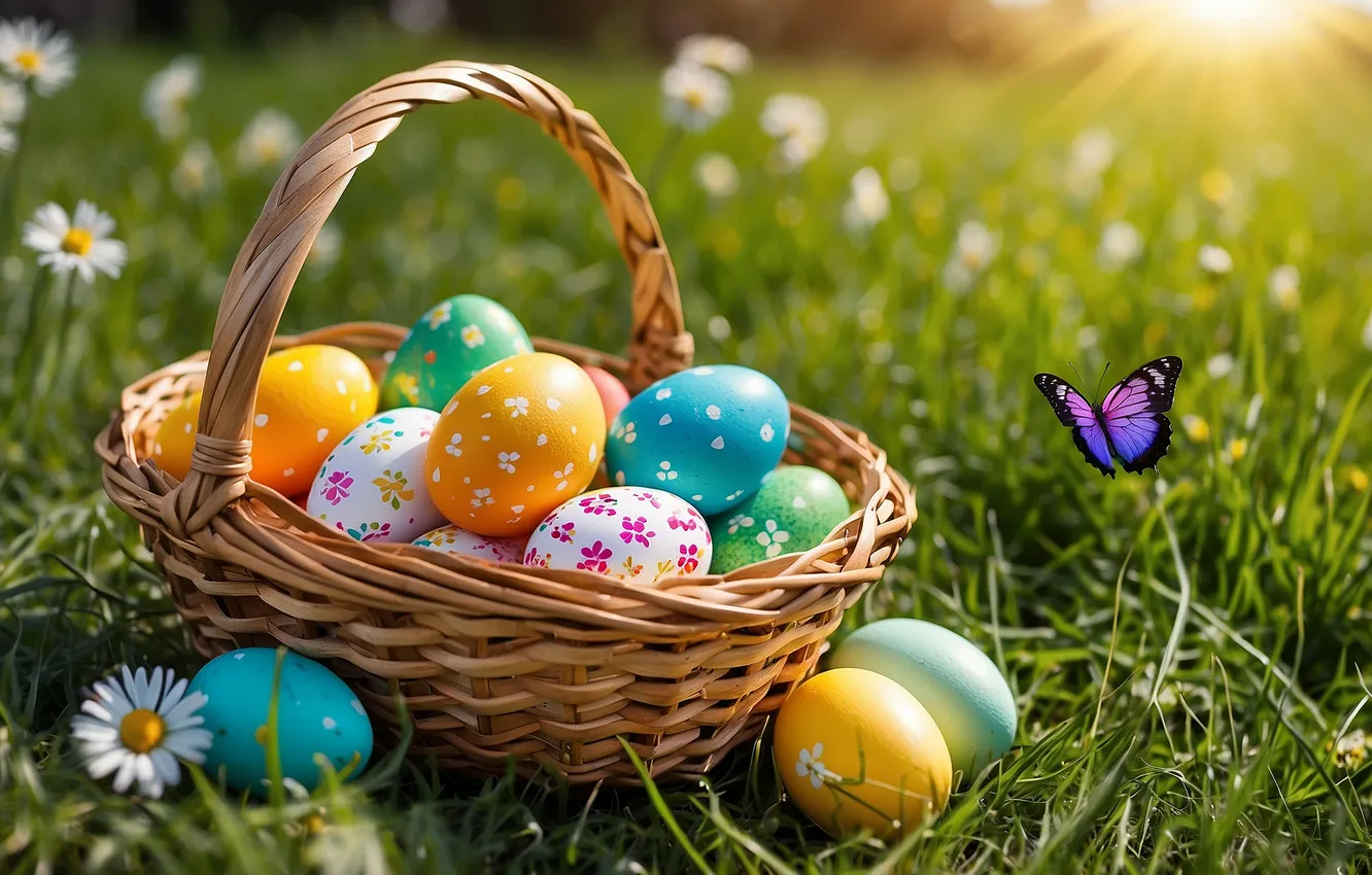 Фото обои цветы, яйца, весна, colorful, Пасха, happy, flowers, spring