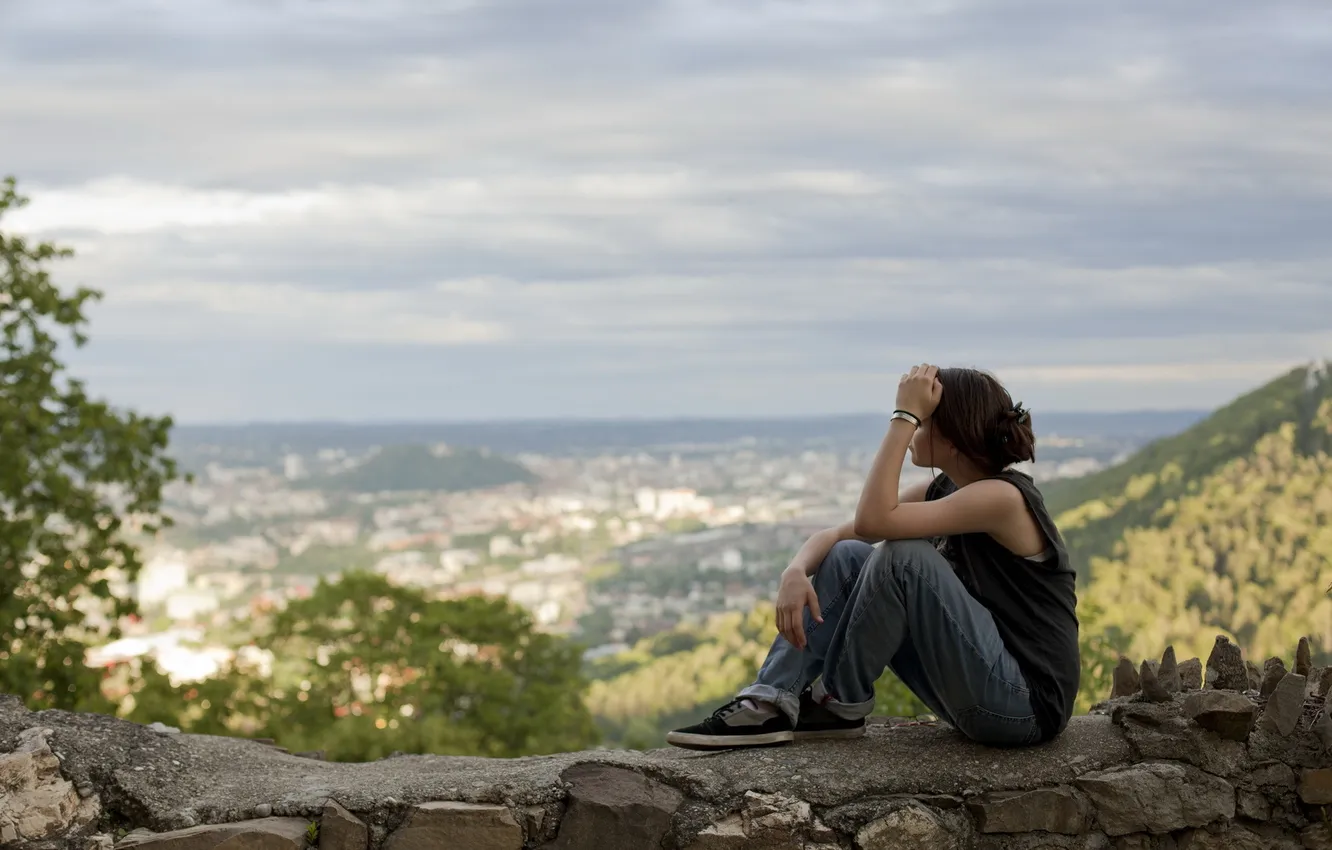 Фото обои девушка, фон, настроение