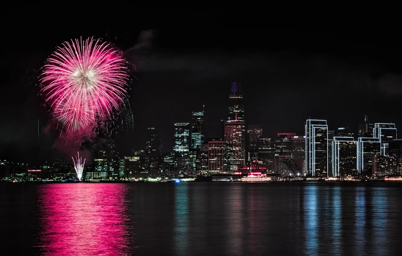 Фото обои city, night, fireworks