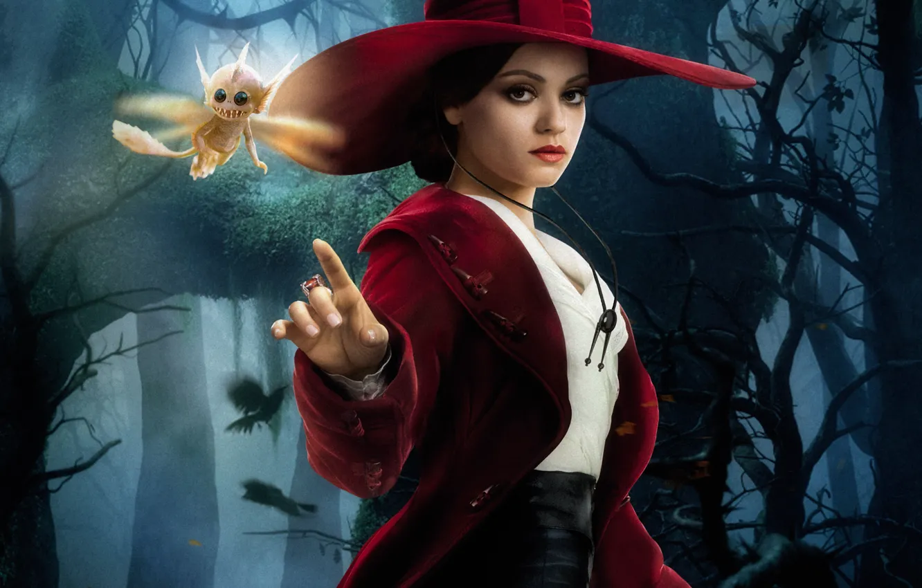 Фото обои лес, девушка, шляпа, ведьма, Mila Kunis, Мила Кунис, Oz: The Great and Powerful, Теодора