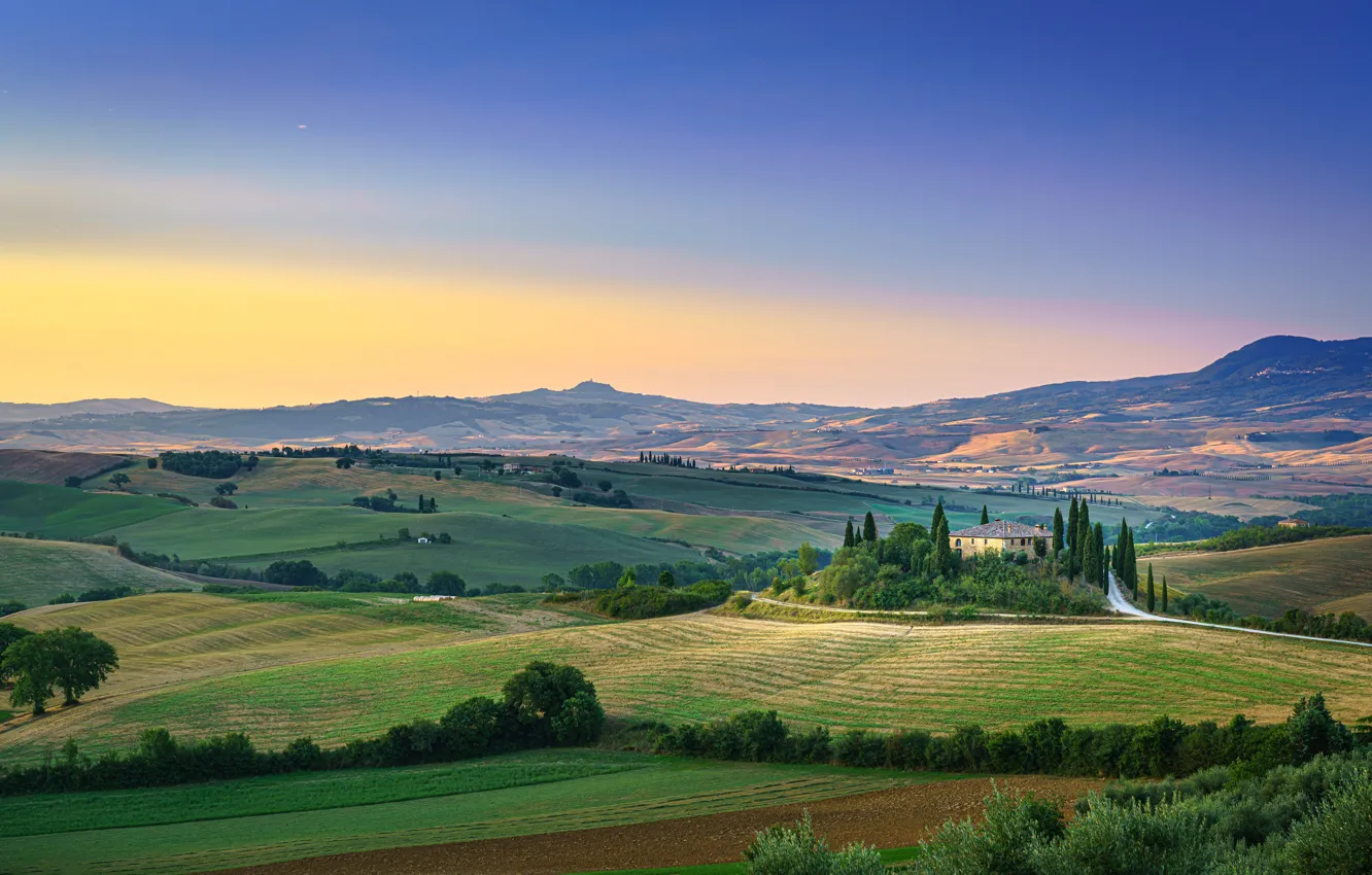 Фото обои холмы, поля, Тоскана, Италии, Tuscany, San Quirico d'Orcia