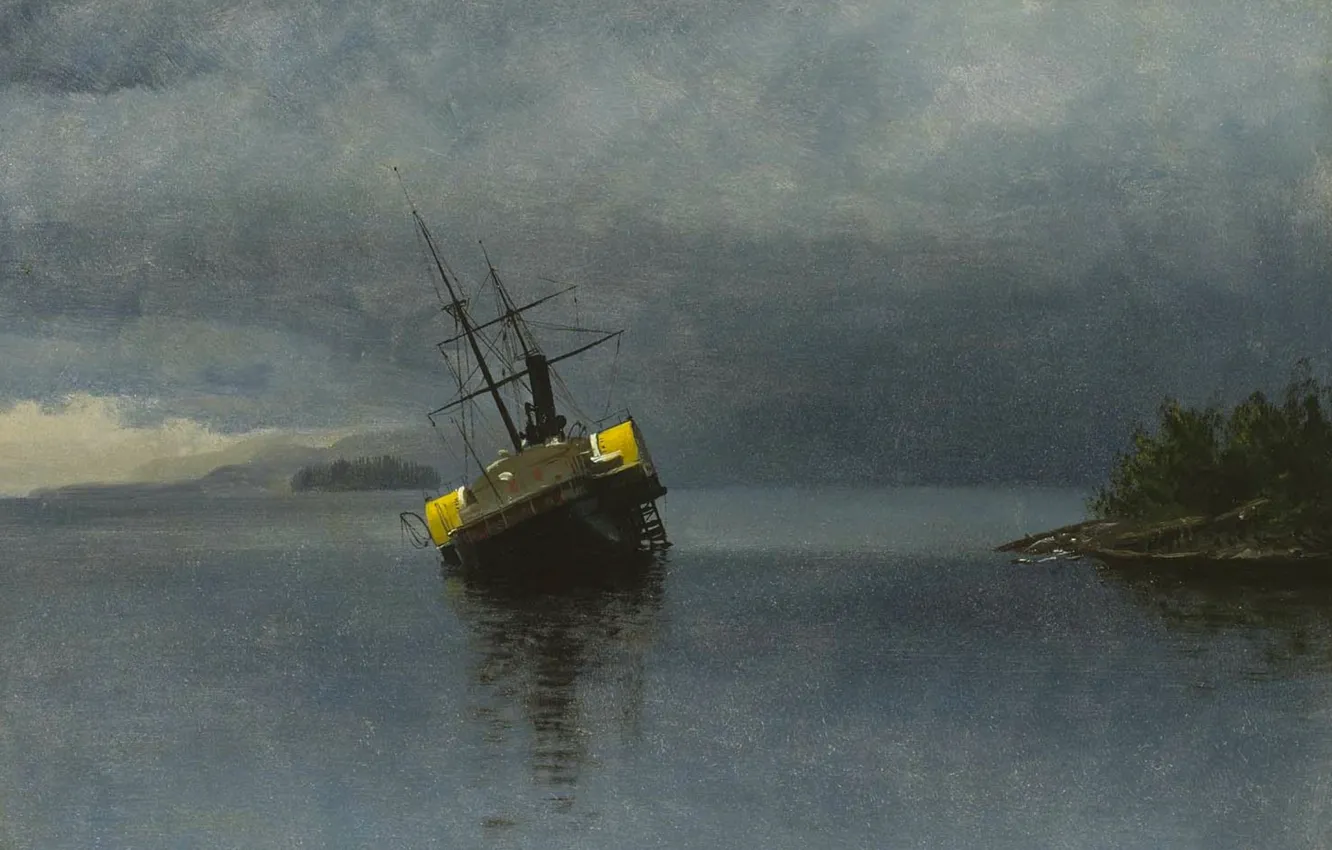 Фото обои пейзаж, корабль, картина, Альберт Бирштадт, Гибель Анконе