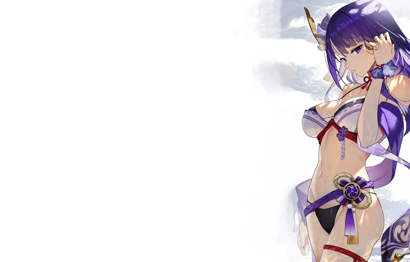 Фото обои girl, hot, sexy, long hair, boobs, anime, pretty, purple