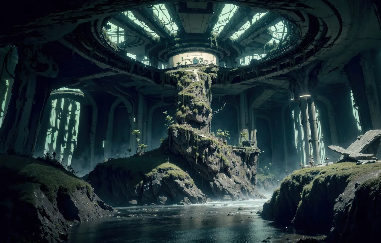 Фото обои digital art, fantasy art, another world, structure, surface, alien planet, Stable Diffusion, neuronet
