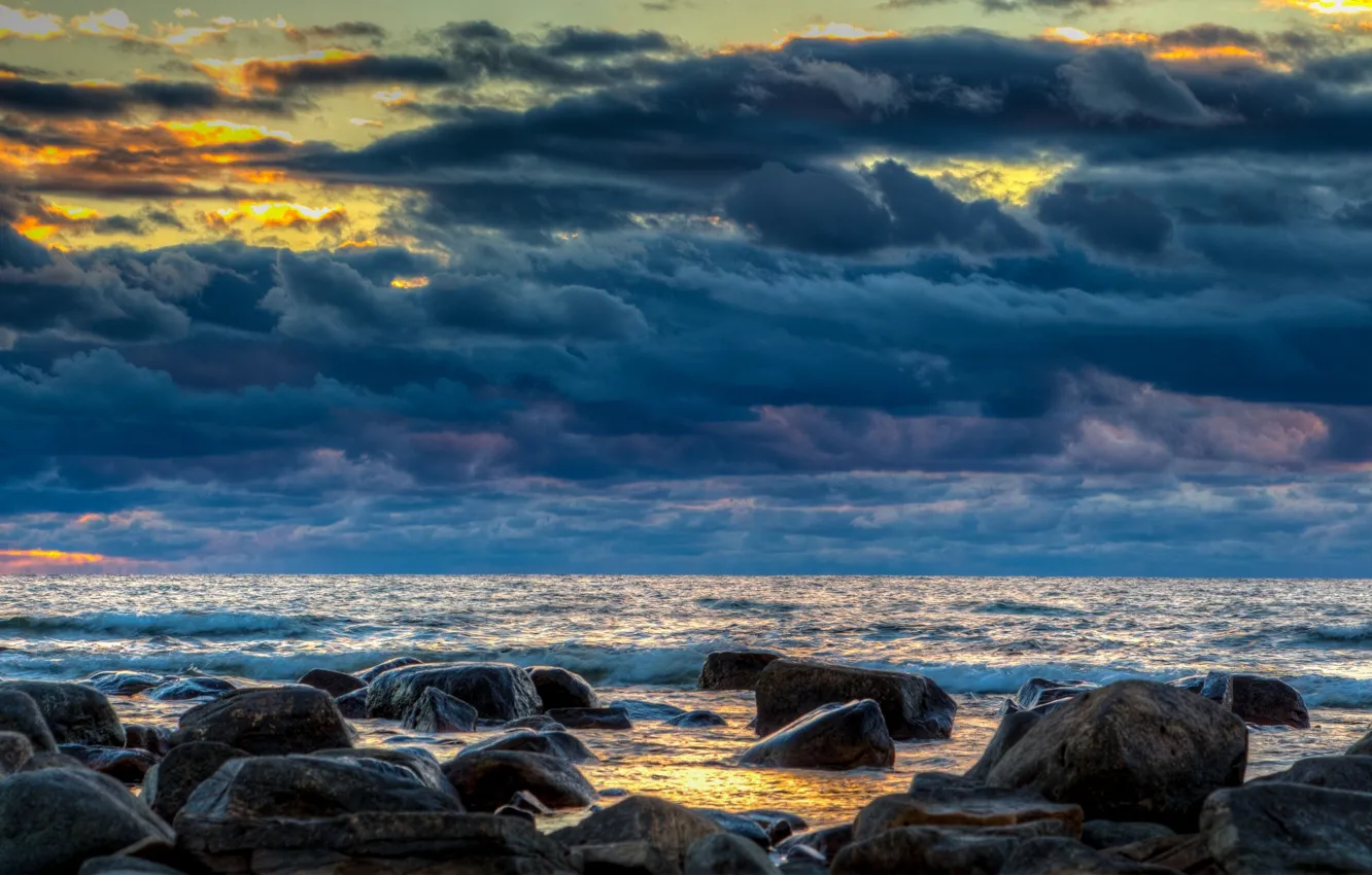Фото обои облака, камни, Финляндия, Finland, Балтийское море, Baltic Sea, Ботнический залив, Gulf of Bothnia