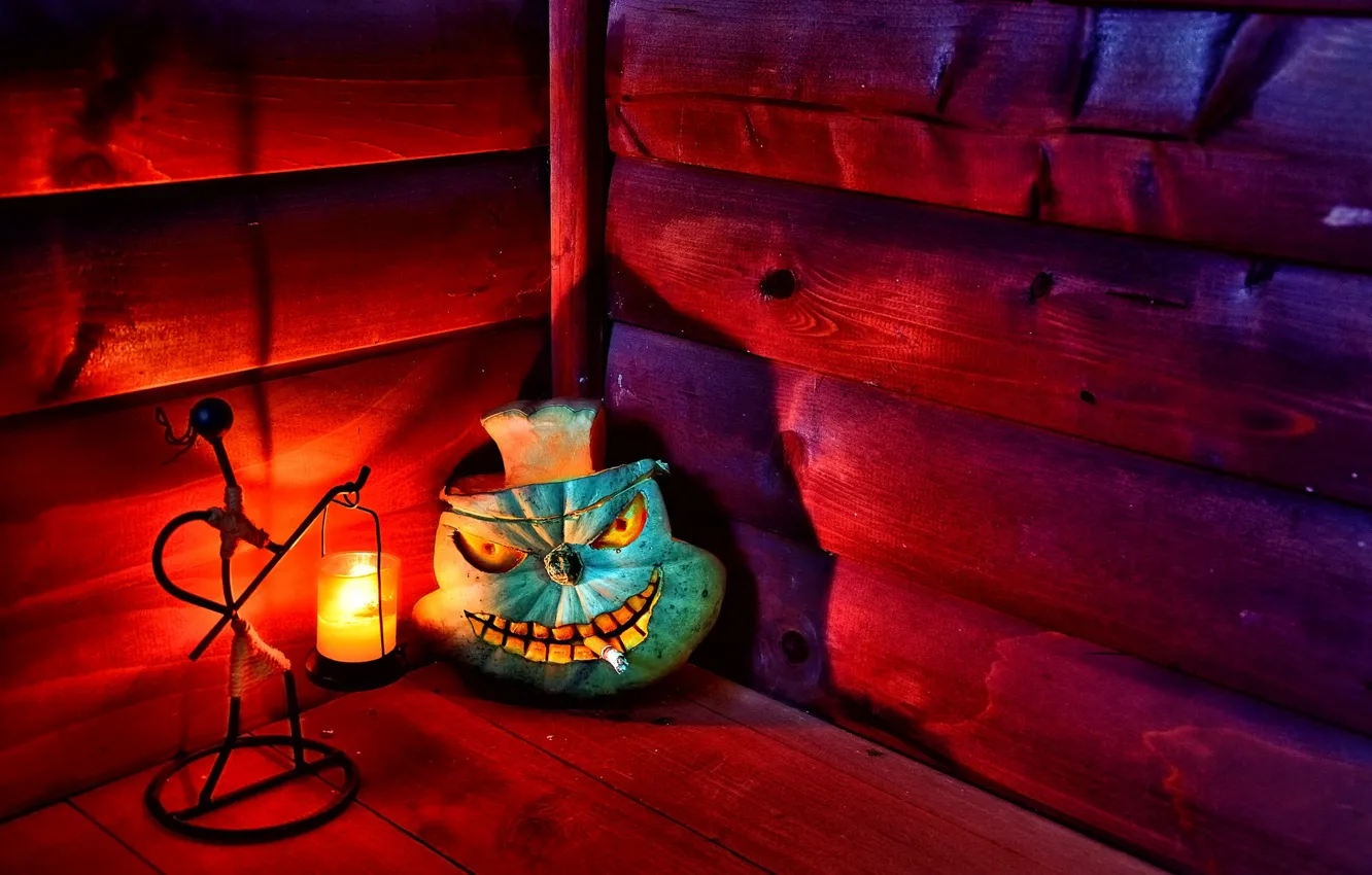 Фото обои halloween, cigarette, pumpkin, candle, hut