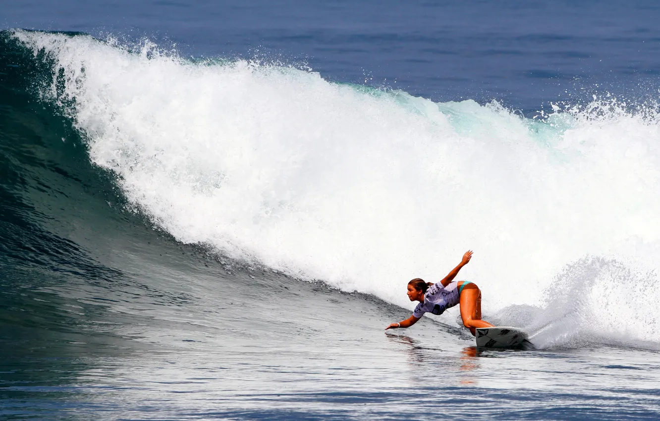 Фото обои девушка, волна, серфинг, доска, surfing