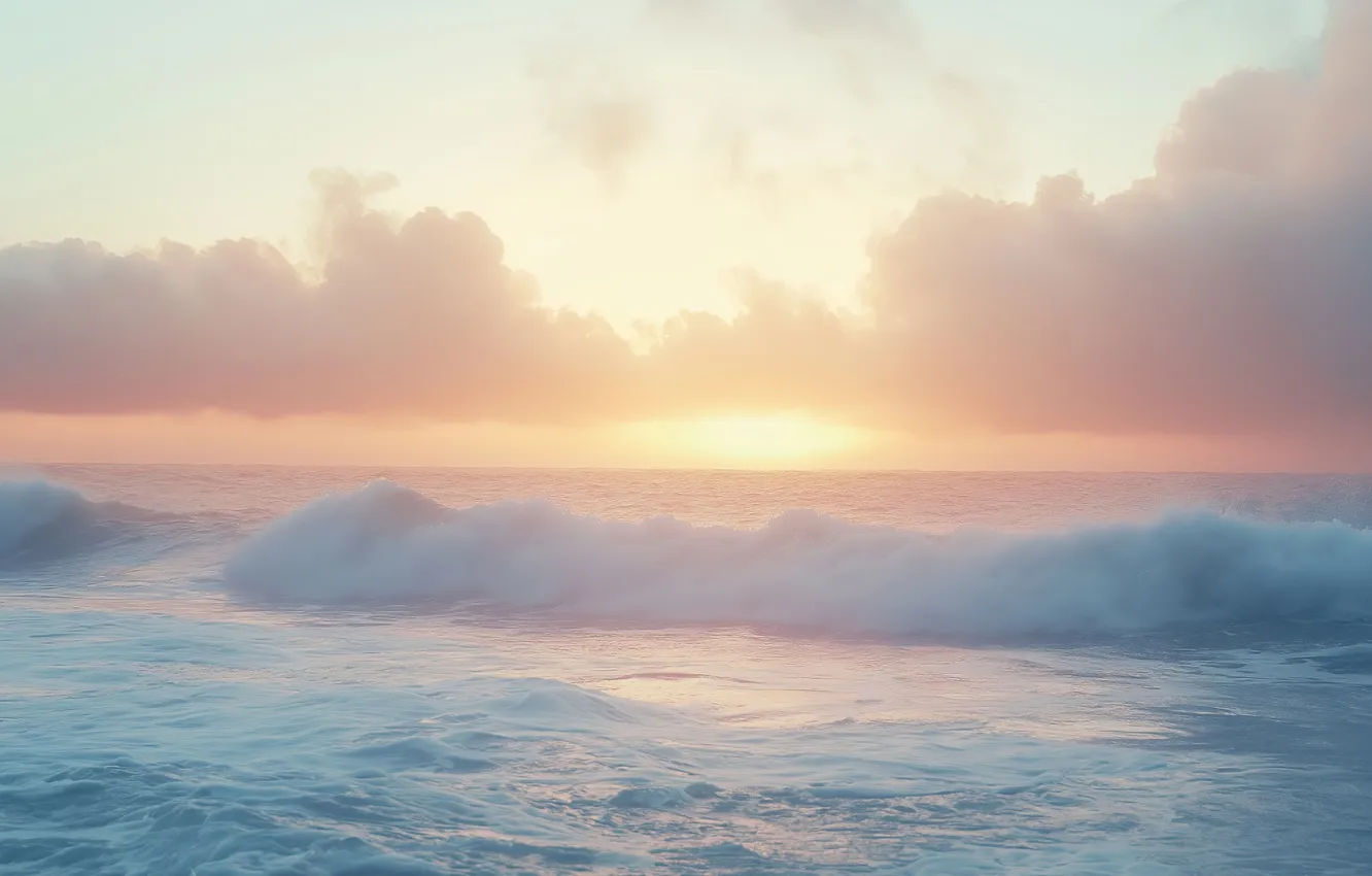 Фото обои Sunrise, Ocean, Waves, Tranquil