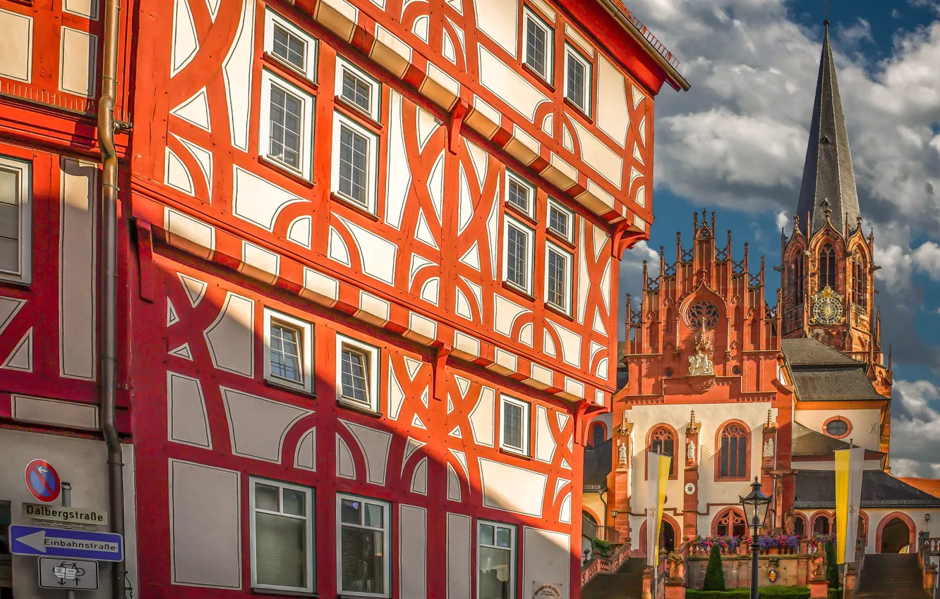 Фото обои здание, Германия, Бавария, церковь, Germany, Bavaria, Ашаффенбург, Collegiate Church of St Peter and Alexander