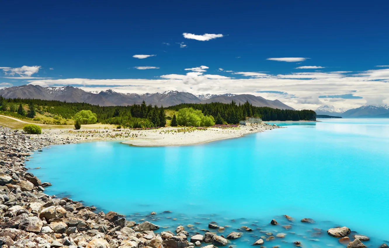 Фото обои горы, природа, озеро, Новая Зеландия