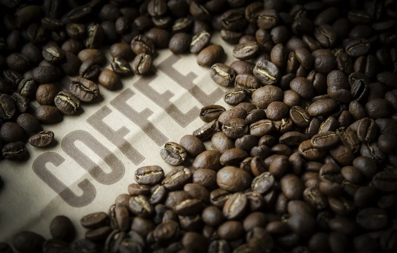 Фото обои надпись, кофе, зерна