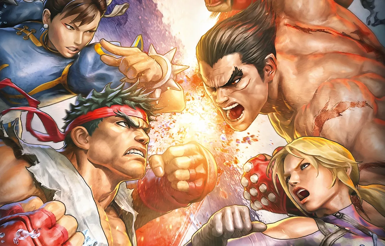 Фото обои Fighting, Бойцы, Street Fighter X Tekken, Tekken, Mishima Kazuya, Street Fighter, Чуньли, Nina Williams
