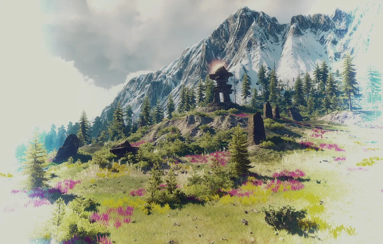 Фото обои пейзаж, камни, гора, The Witcher 3