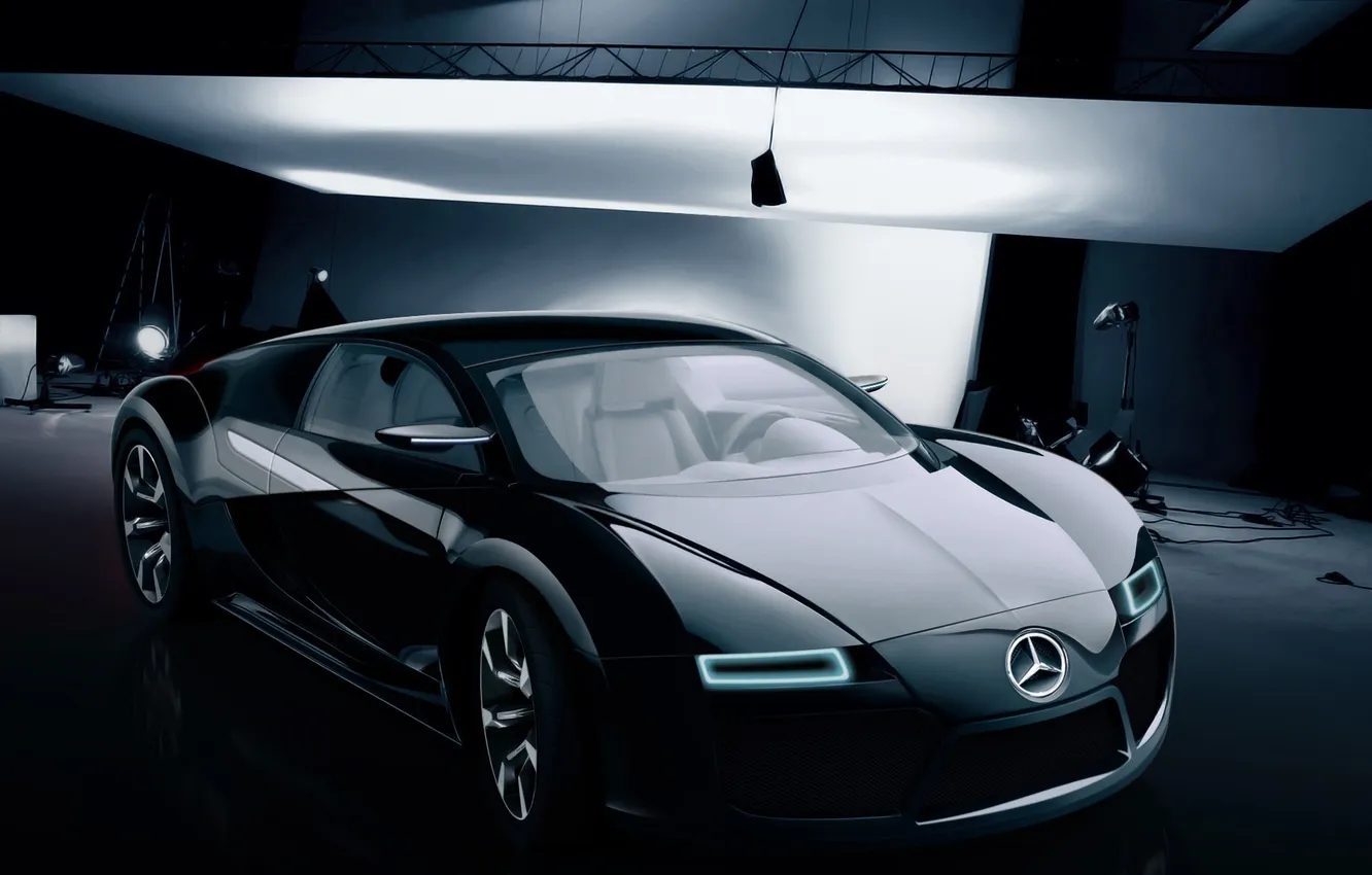 Фото обои фон, фары, Mercedes, кузов, классно, Benz SLS Concept
