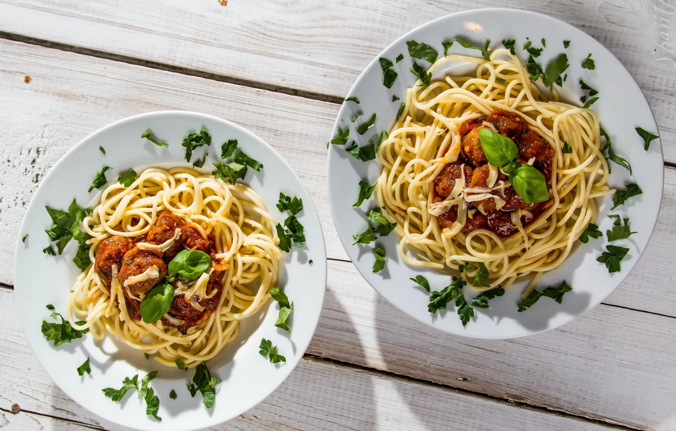 Фото обои meat, dishes, spaghetti