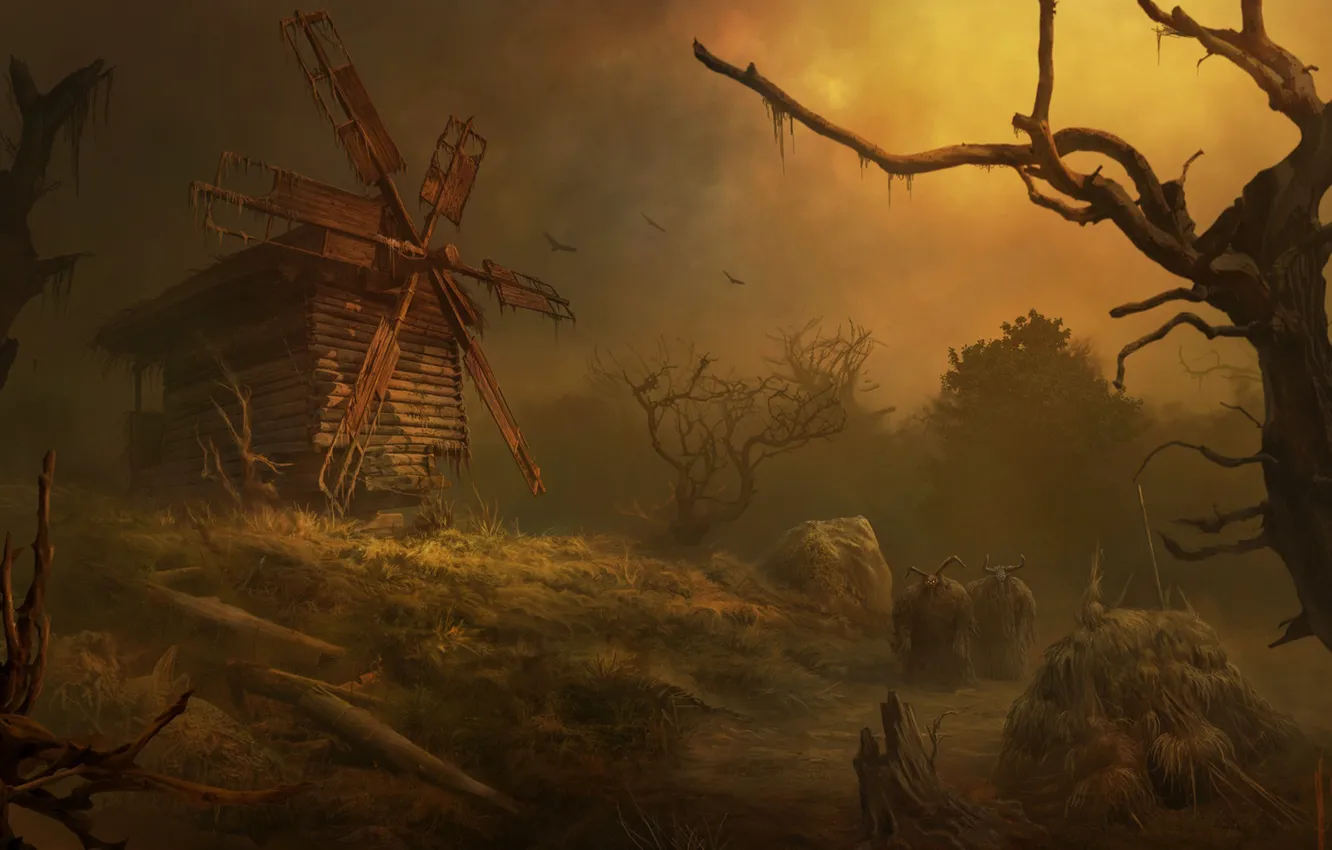 Фото обои Рисунок, Монстры, Мельница, Fantasy, Фантастика, Monsters, Крампус, Krampus