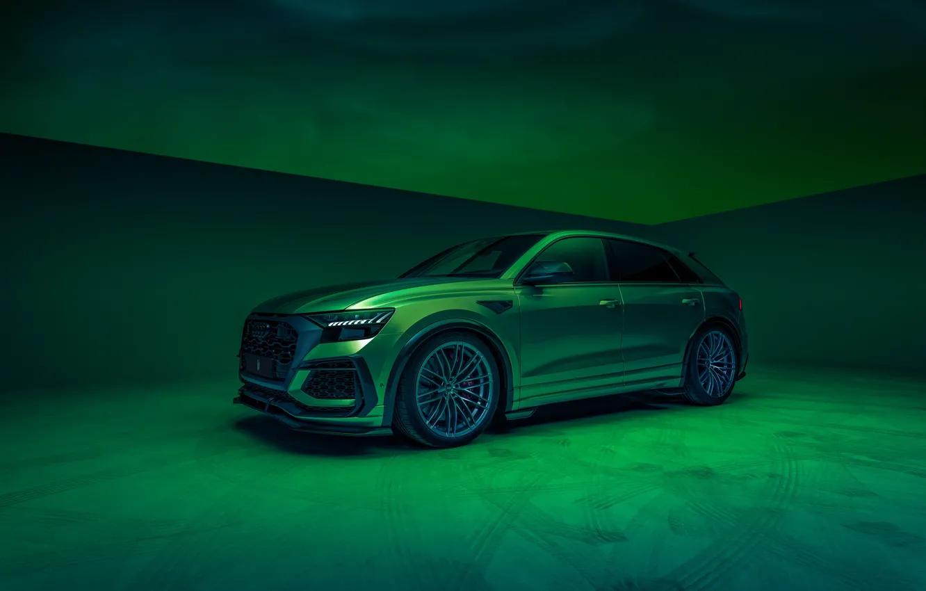 Фото обои Audi, зелёный, сбоку, тюнинг ателье, ABT, обвес, Кроссовер, RSQ8-R