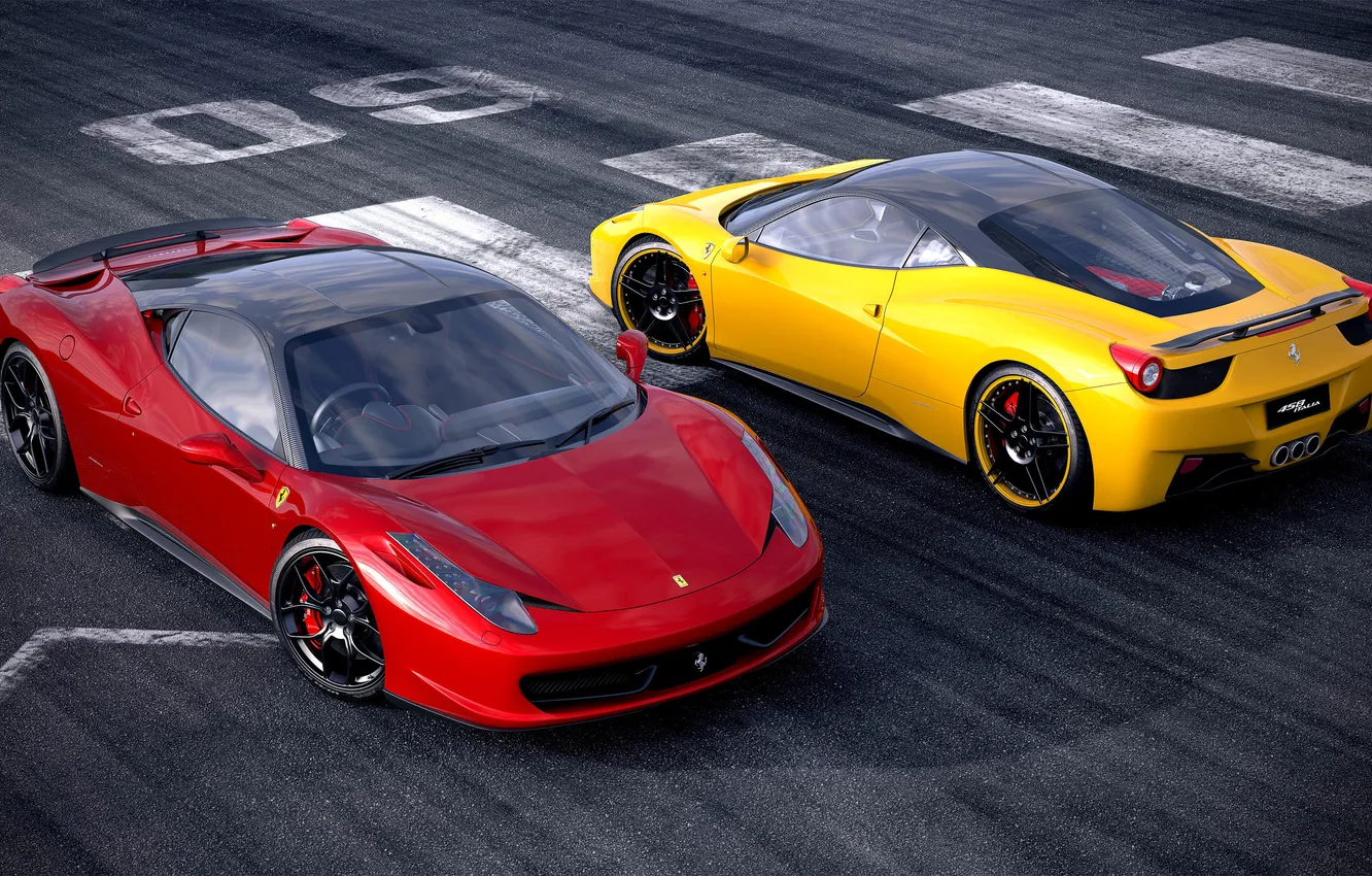 Фото обои Ferrari, red, 458, yellow, Italia