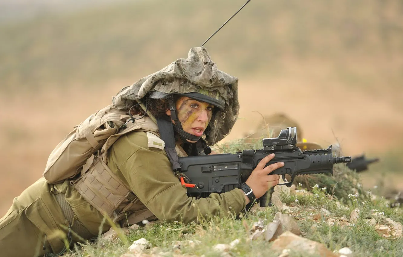 Фото обои девушка, оружие, солдат, Israeli Defence Force