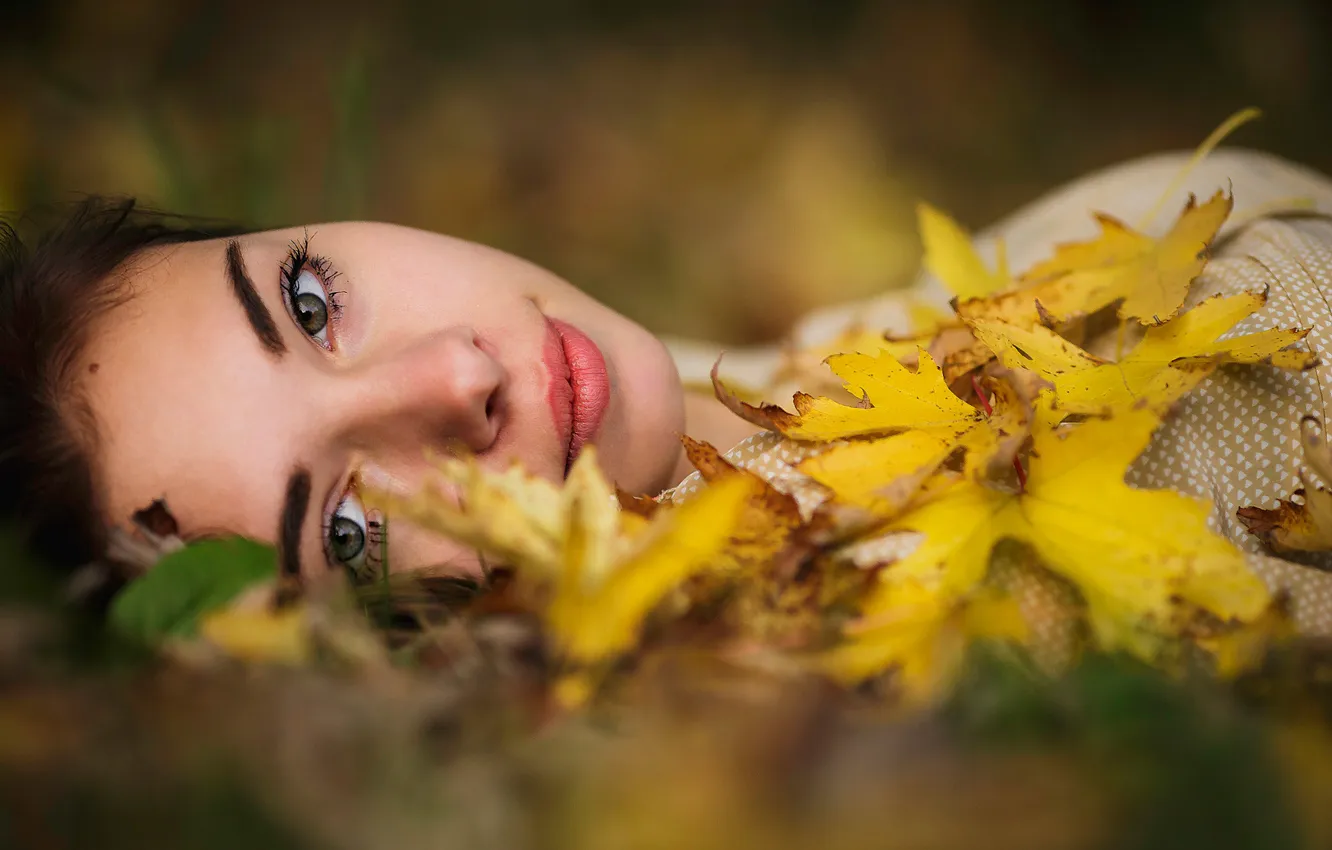 Фото обои осень, листья, девушка, Joan Le Jan, The eyes Of Love