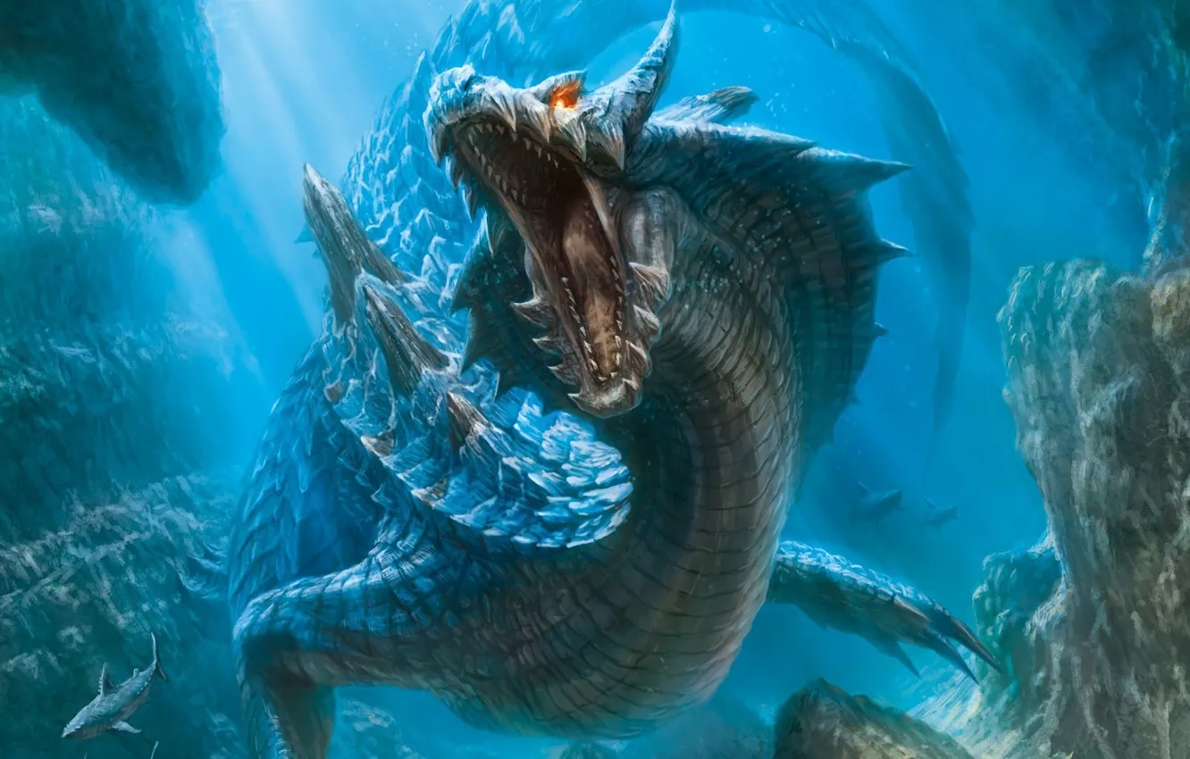Фото обои fantasy, dragon, underwater dragon