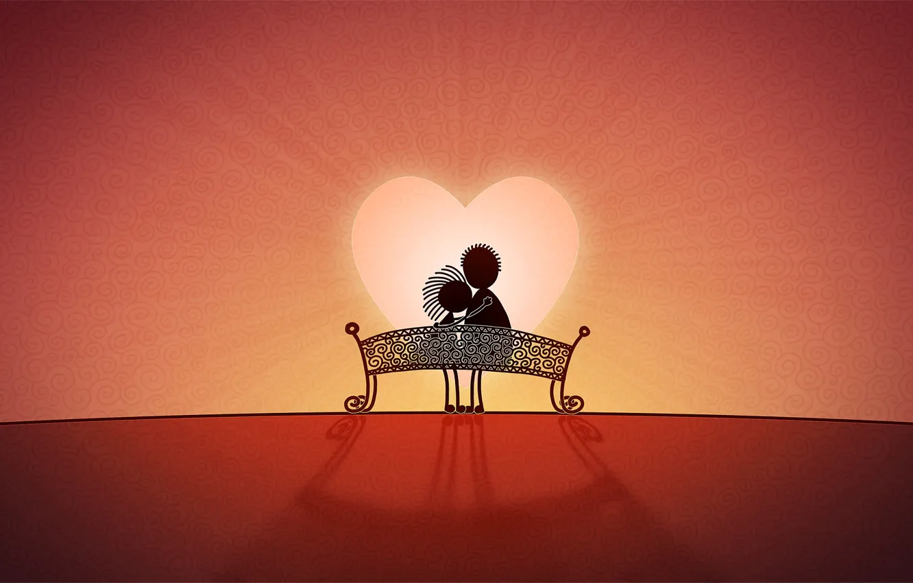Фото обои любовь, скамейка, сердце, Love
