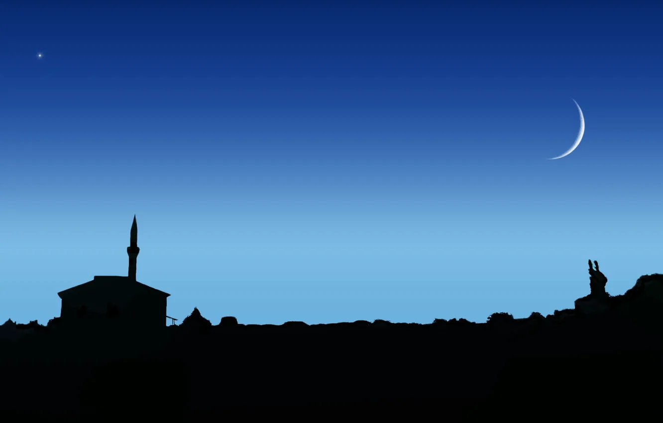 Фото обои небо, ночь, луна, звезда, мечеть