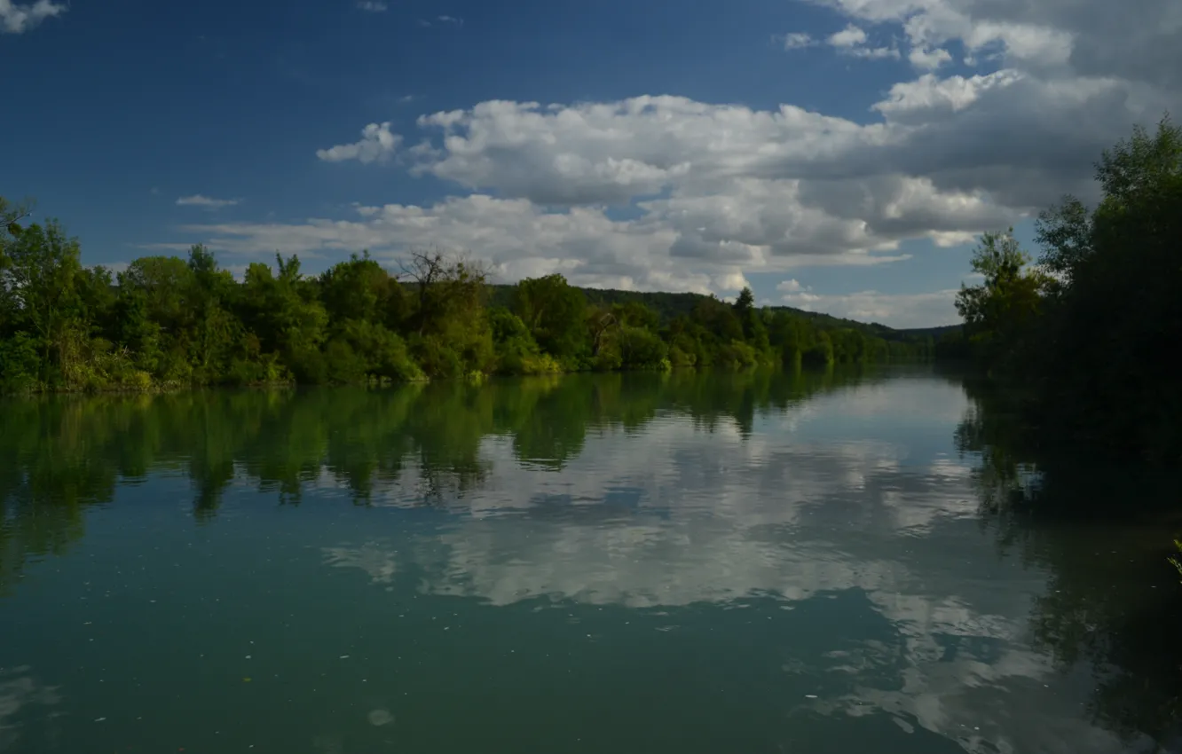 Фото обои Франция, Природа, Облака, Озеро, Деревья, Nature, Clouds, France