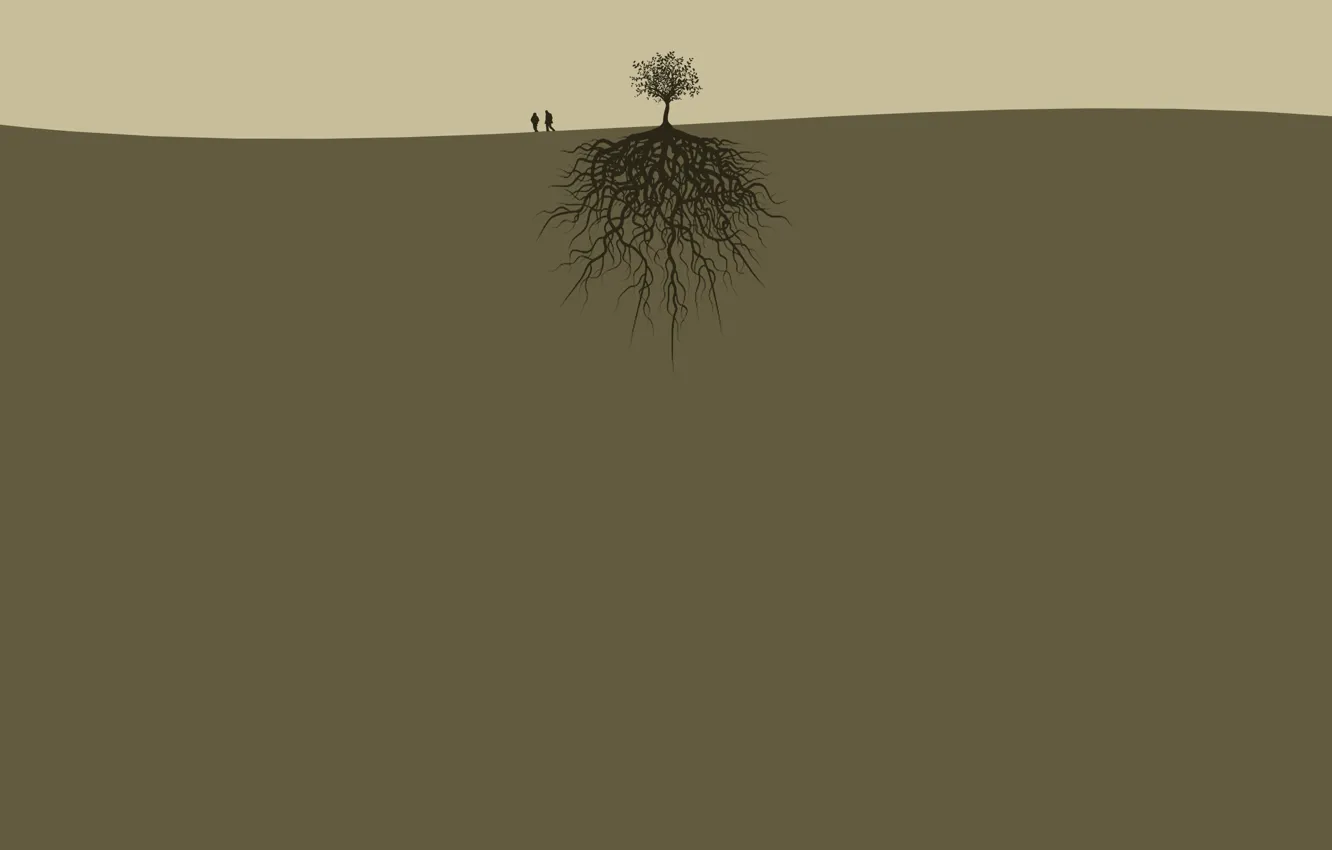 Фото обои корни, люди, дерево, земля, пара, двое
