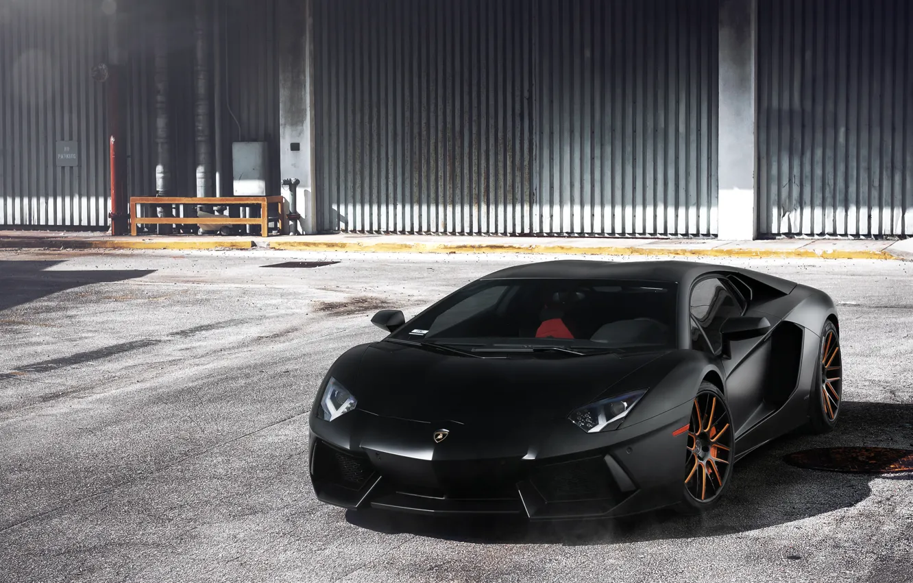 Фото обои черный, ламборгини, авентадор, autowalls, Lamborghini Aventador LP700-4