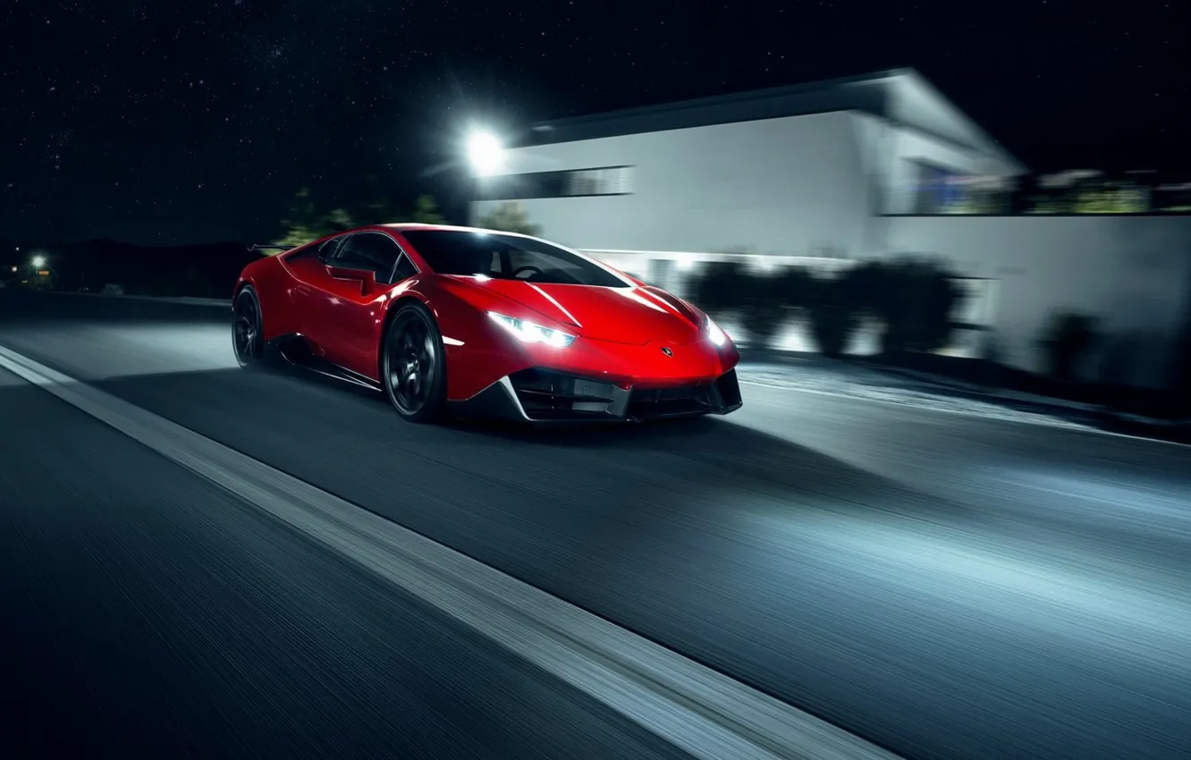 Фото обои дорога, ночь, скорость, Lamborghini, Ламборджини, Novitec, Lamborghini Huracan