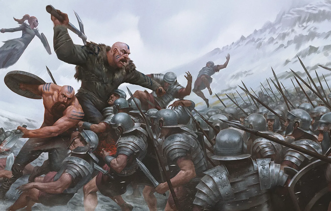 Фото обои война, волк, меч, арт, копье, битва, доспех, викинги