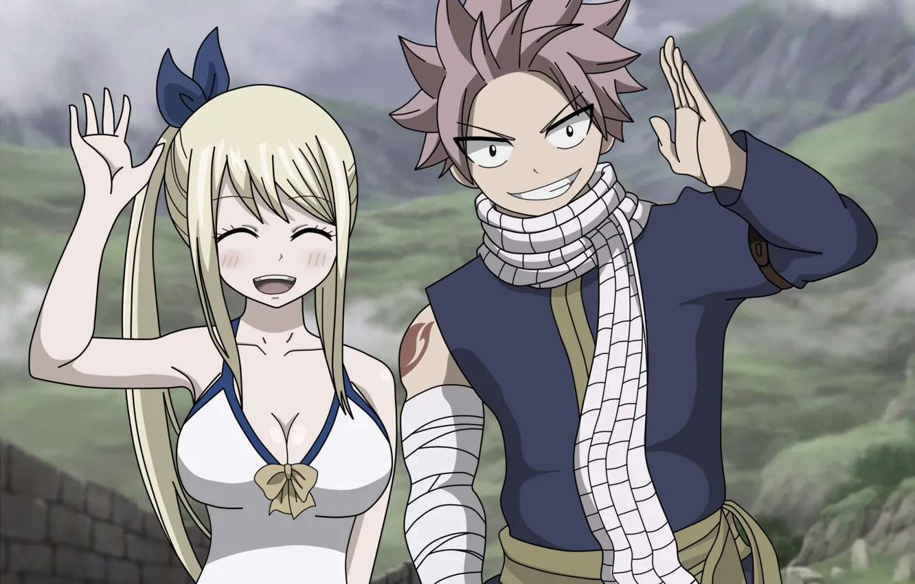 Фото обои аниме, арт, Fairy Tail, Нацу, Люси, Хвост феи