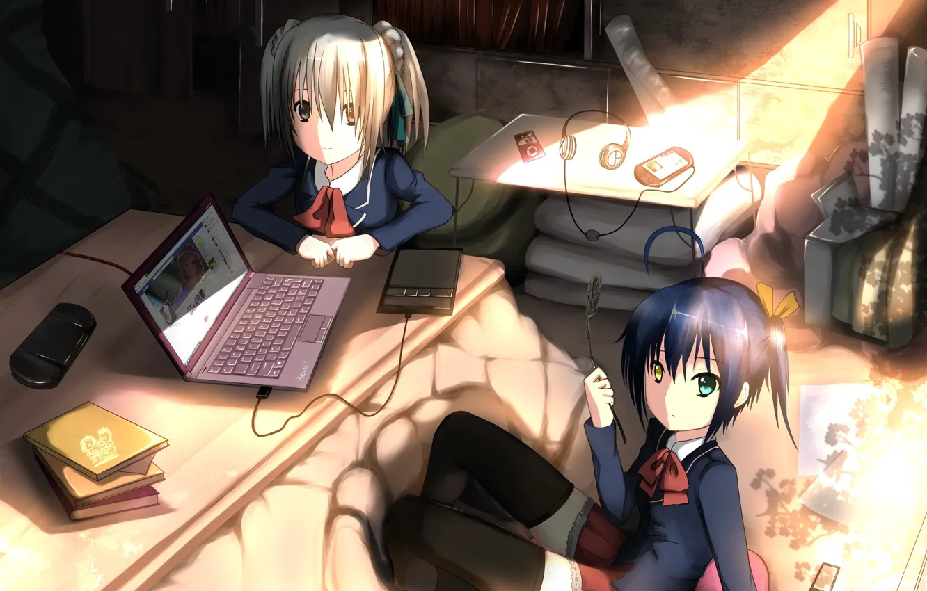 Фото обои комната, девочки, арт, ноутбук, takanashi rikka, chuunibyou demo koi ga shitai!, hewsack