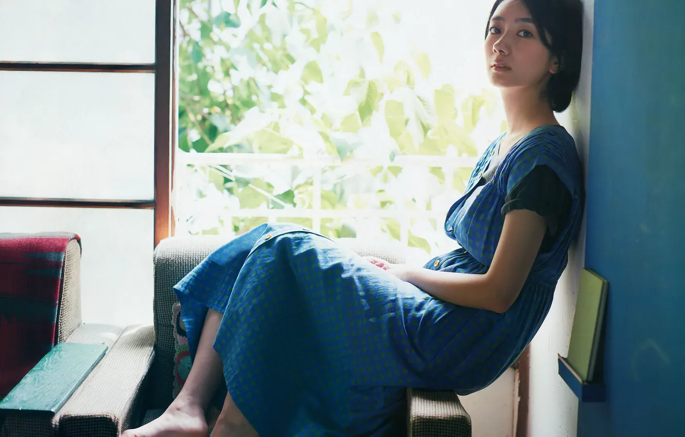 Фото обои Beautiful, Asian, Model, Woman, Sofa, Pretty, Window, Japanese