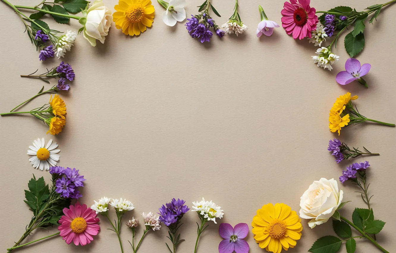 Фото обои цветы, рамка, colorful, flowers, frame, floral