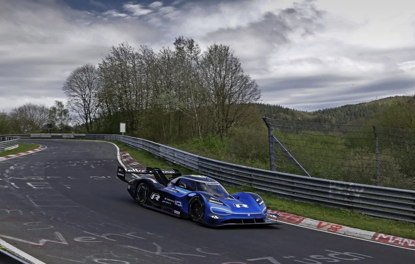 Фото обои синий, Volkswagen, прототип, prototype, тесты, Nürburgring, Nordschleife, 2019