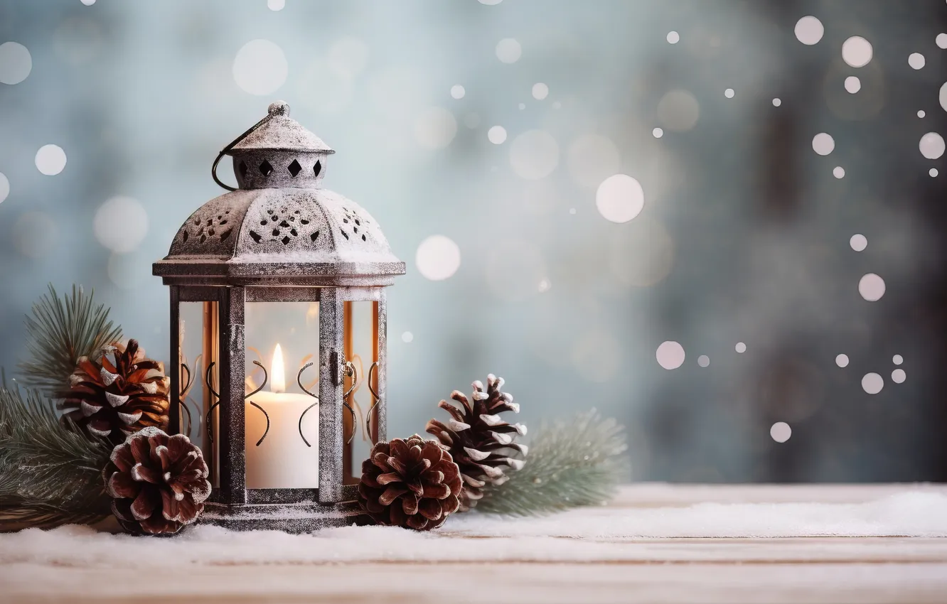Фото обои зима, снег, ночь, Рождество, фонарь, Новый год, Christmas, night