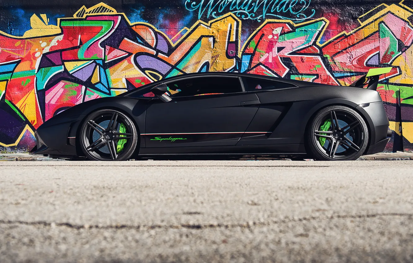 Фото обои Lamborghini, gallardo, Superleggera, Green, Lambo, Black, Graffiti