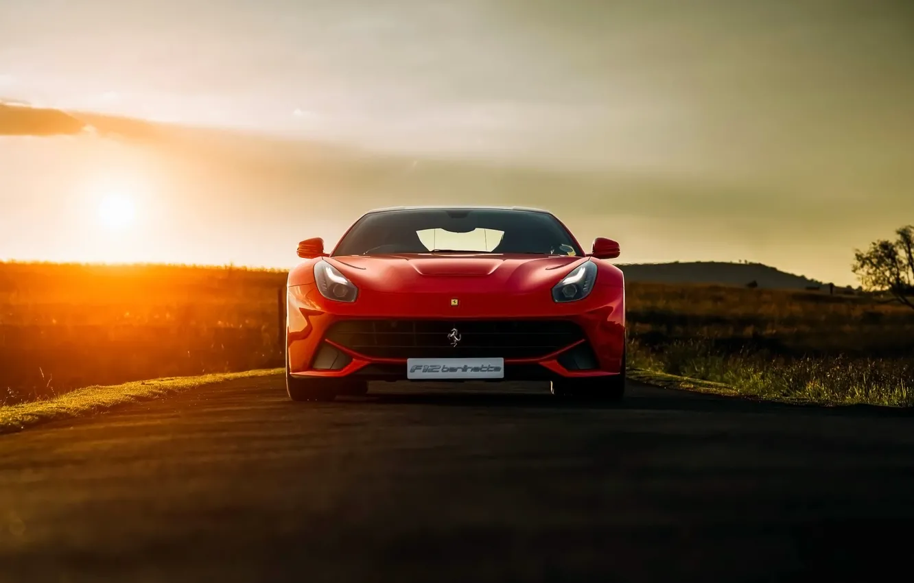 Фото обои Ferrari, Red, Front, Sunset, Africa, South, Supercar, Berlinetta