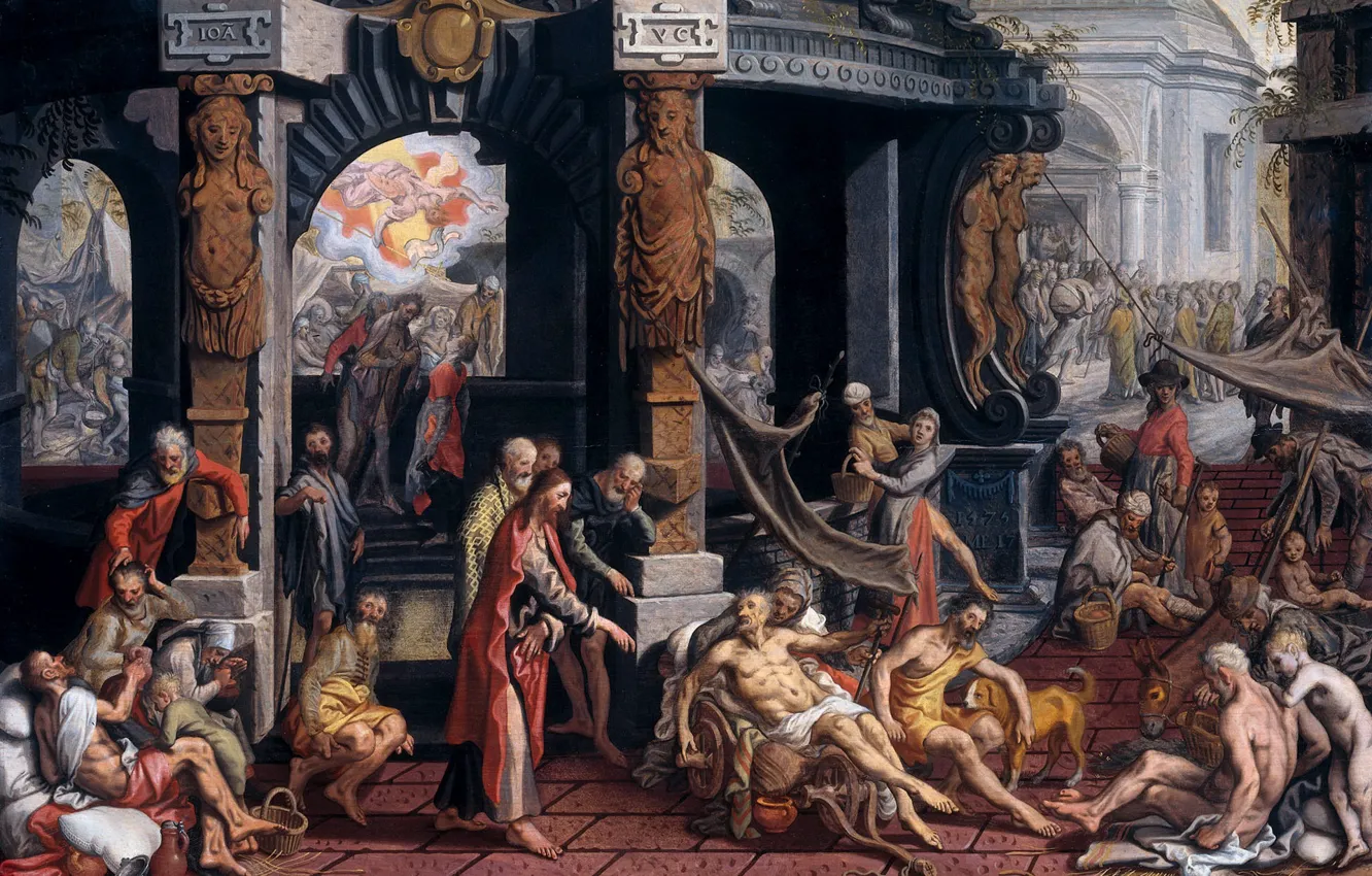 Фото обои масло, картина, мифология, Питер Артсен, Pieter Aertsen, 1575, Исцеление хромого