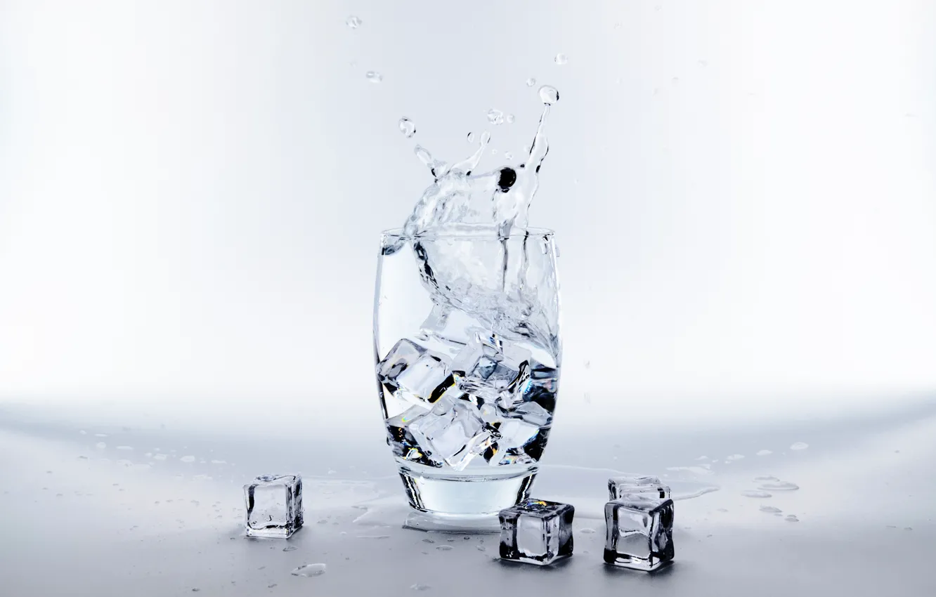 Фото обои вода, стакан, лёд