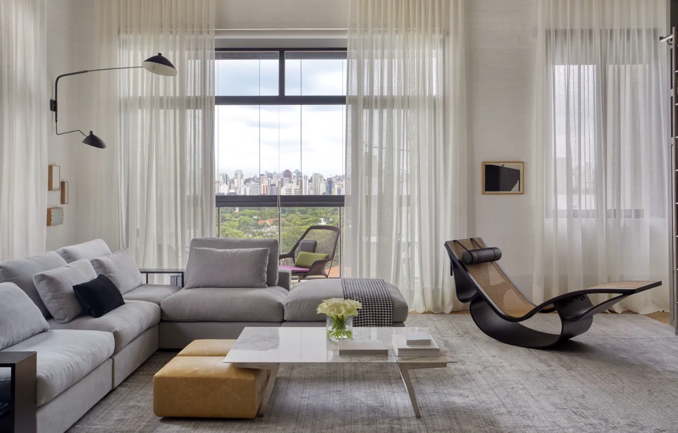 Фото обои интерьер, мегаполис, гостиная, by Nildo José + Arquitetos Associados, VH Apartment