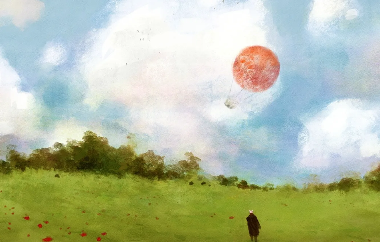 Фото обои рисунок, человек, шар, Облака, 157