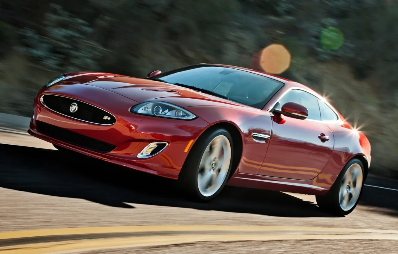 Фото обои красный, купе, Jaguar, XKR, Ягуар, суперкар, Coupe, передок
