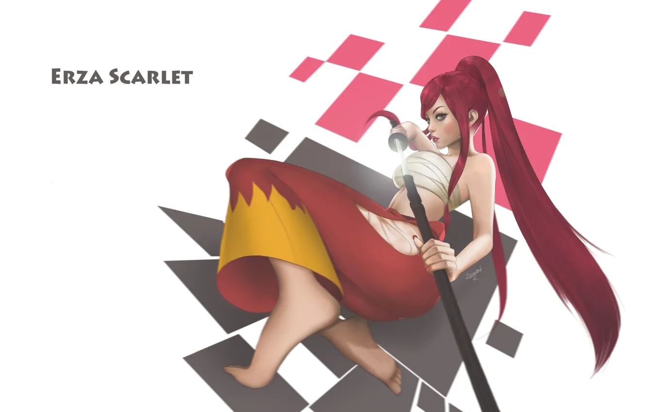 Фото обои девушка, меч, аниме, art, Fairy Tail, Erza Scarlet, рыжа