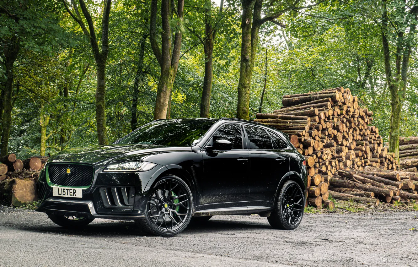 Фото обои Jaguar, Front, Black, Side, Forest, Mud, F-Pace, 2020