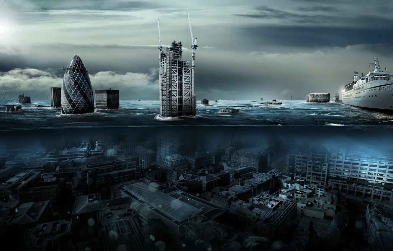 Фото обои вода, город, лондон, наводнение